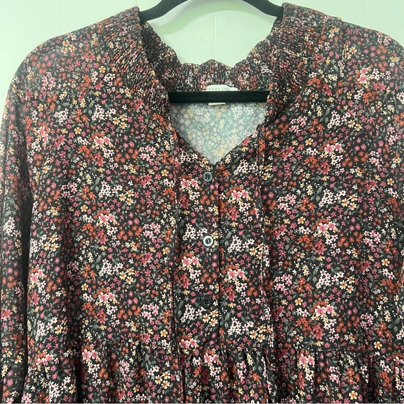 American Eagle Dark Ditzy Floral Tiered Boho Grunge Babydoll Mini Dress Size M - Picture 2 of 13